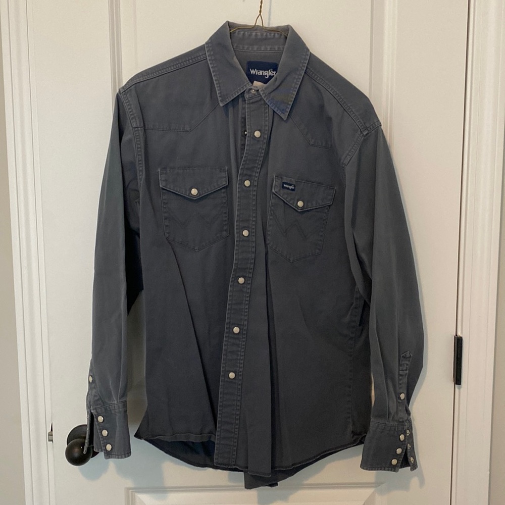 Mens western pearl snap wrangler work shirt, mens large